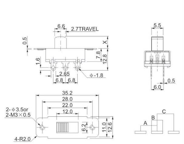 SS-22F19(2P3T)撥動(dòng)開(kāi)關(guān)